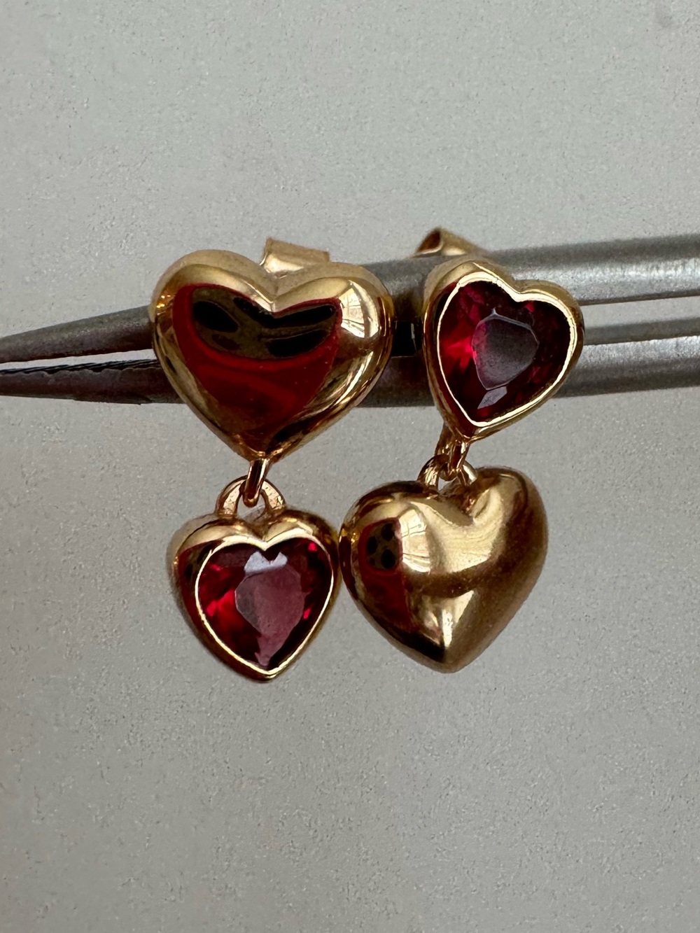 Astrid & Miyu Red Heart Drop Stud Earrings 925 Gold Vermeil